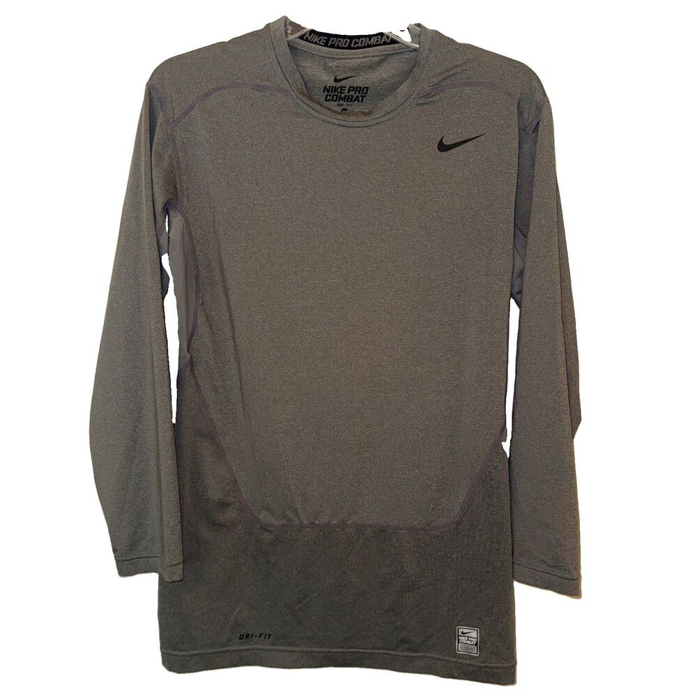 Nike Pro Combat Dri-FIT Fitted Men’s XL Long Sleeve Grey Athletic Top EUC